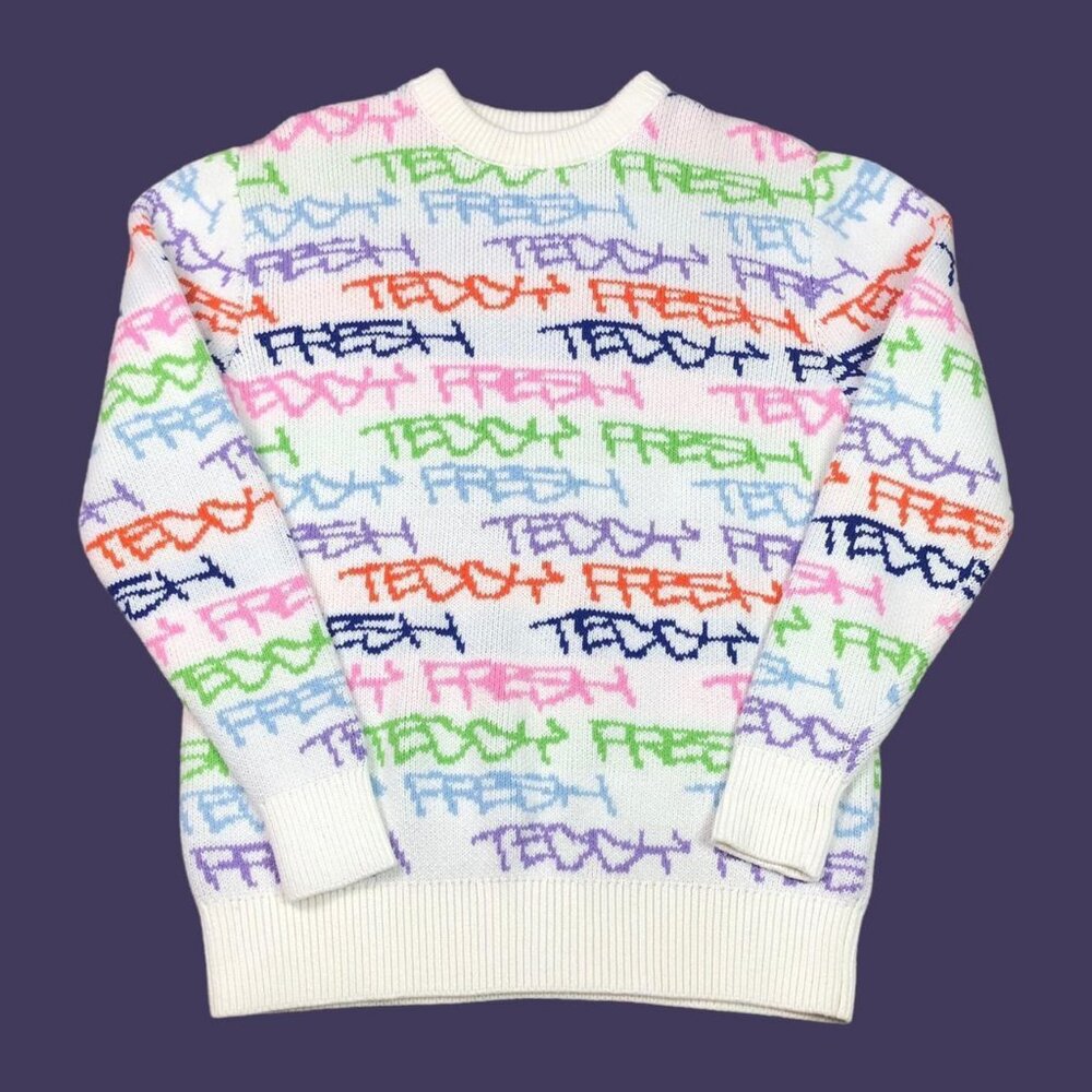 Teddy Fresh All Over Print Multicolor‎ Sweater Adult Size Small